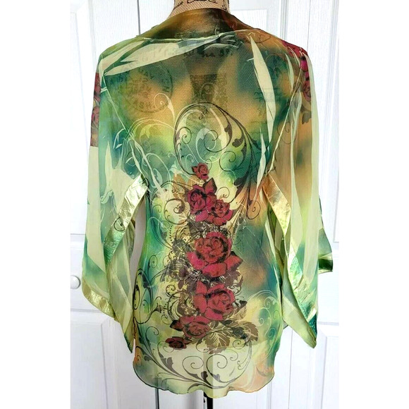 B.L.E.U. Tunic Multicolored 3/4 Open Sleeve Sheer - Picture 6 of 8